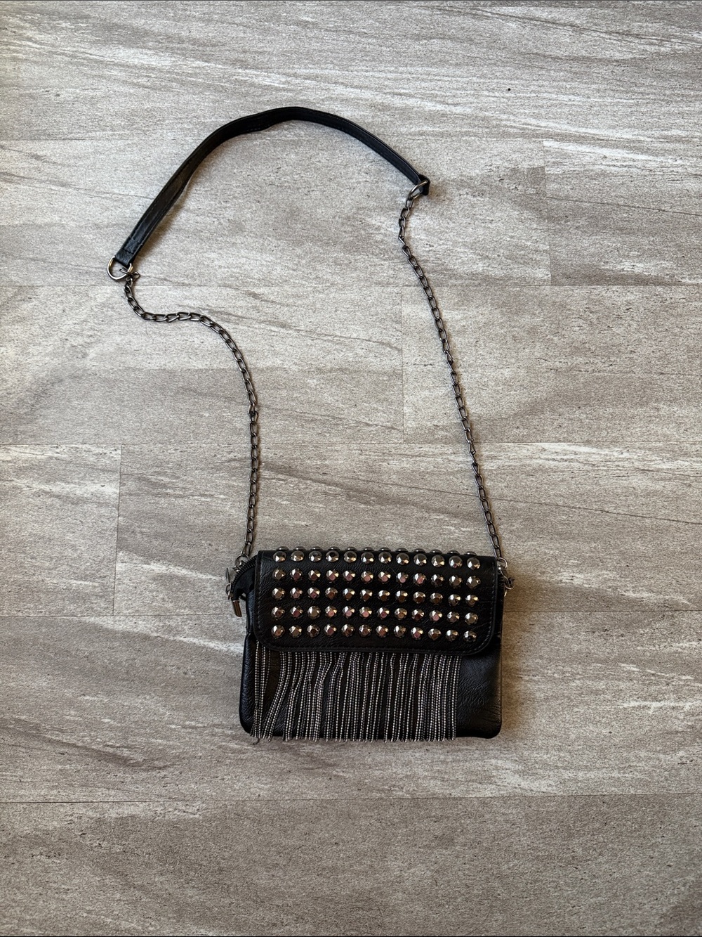 Black Studded Fringe Crossbody Bag - Fashionable Women's Shoulder Bag